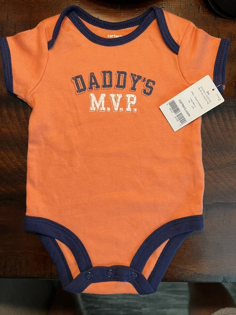 Carters Boys' Short Sleeve "Daddy's MVP" Bodysuit; Orange With Navy (3M)