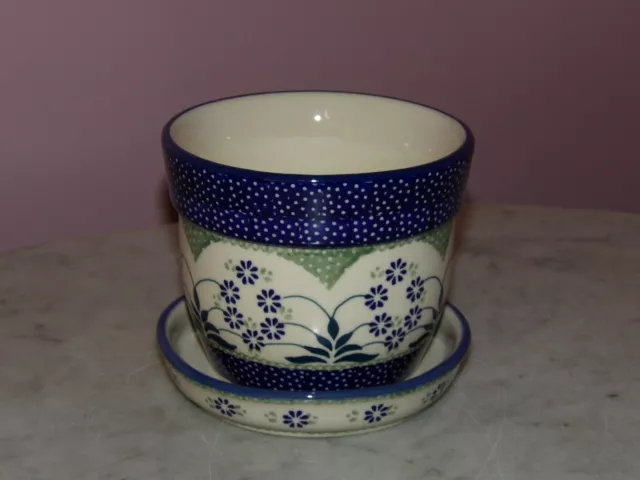Polish Pottery Small Flower Pot with Saucer! UNIKAT Exclusive Cyndia!