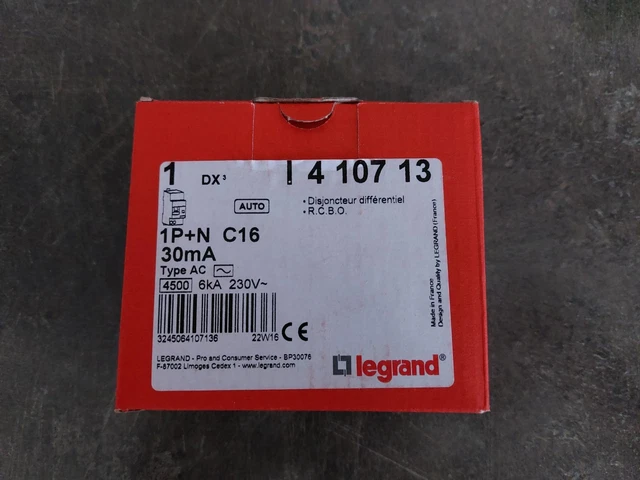 Legrand Disjoncteur Différentiel 16A Type AC 30mA DX³4500 1P+N