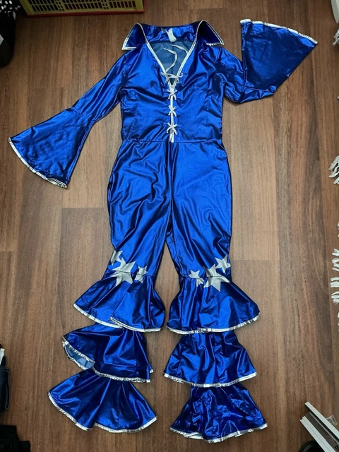 NEW 1970'S MAMMA Mia Blue & White Abba Ladies Fancy Dress Top & Flares  Costume 36.99 - PicClick UK