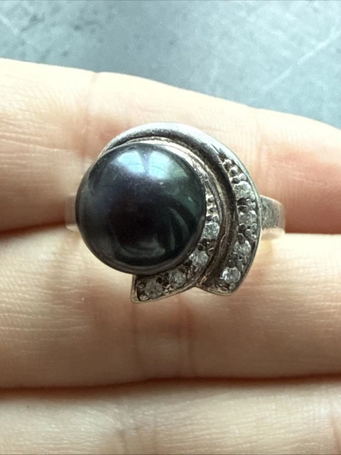 Bague Ancienne En Argent Massif 925 - Taille 58, Style Jonc Alliance Avec Perle