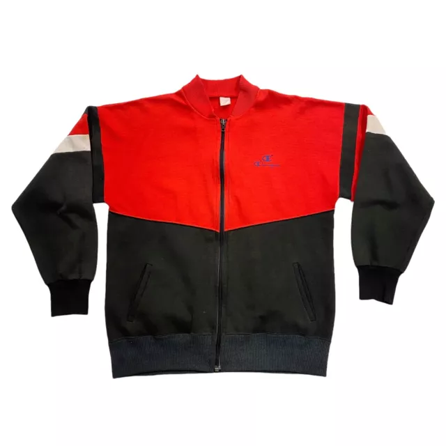 Champion Sweat Track Jacket | Vintage 80s Retro Sportswear Red Black VTG