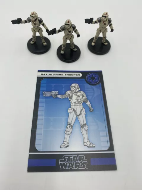 SET OF 3 - MINT Star Wars Miniatures - Raxus Prime Trooper #38 - WoTC w/ Card