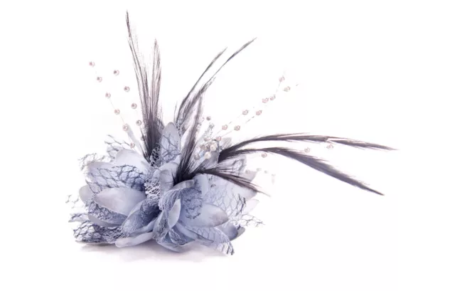 Flower Feather Fascinator Bead Beak Hair Clip Brooch Ladies Day Ascot Races