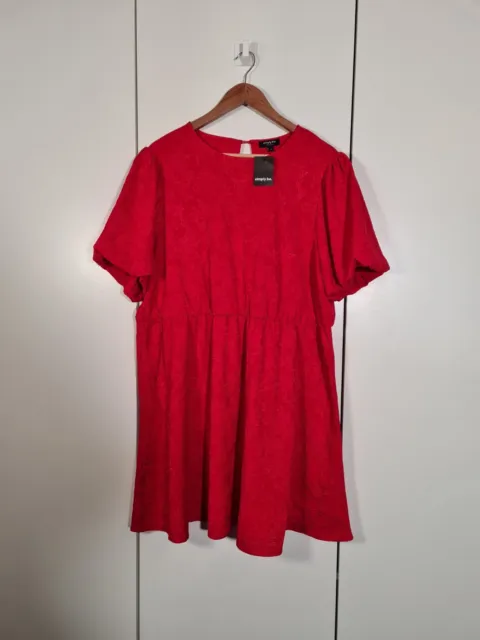 Simply Be BNWT 22 Red Lacy Floral Fit and Flare Dress Knee Length Short Sleeve