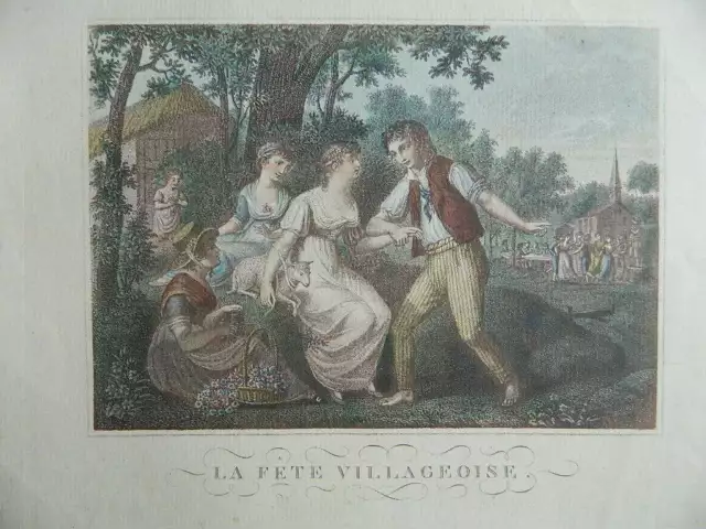 Engraving Colours " La Party Village " Anonymous Xixth Or Front