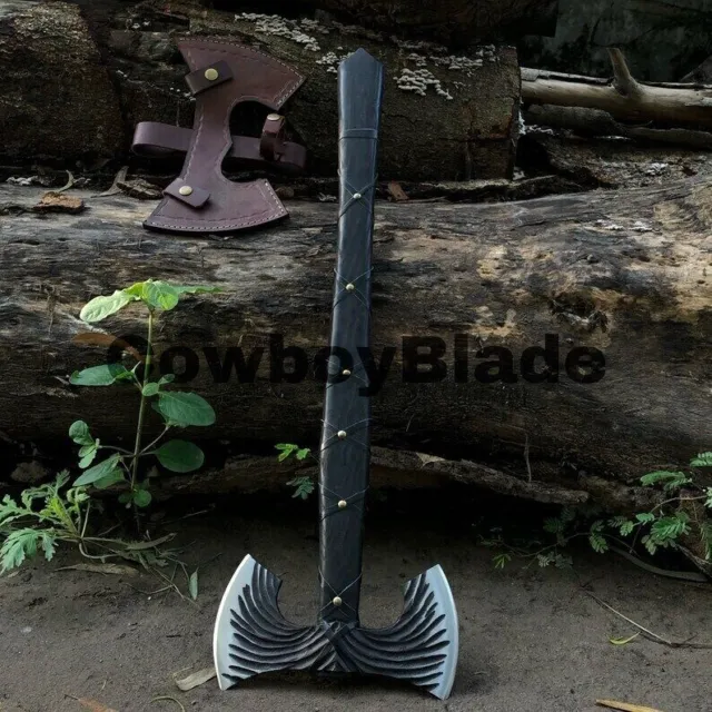 Custom Hand Forged Carbon Steel Viking Bearded Hatchet Hunting Tomahawk Axe