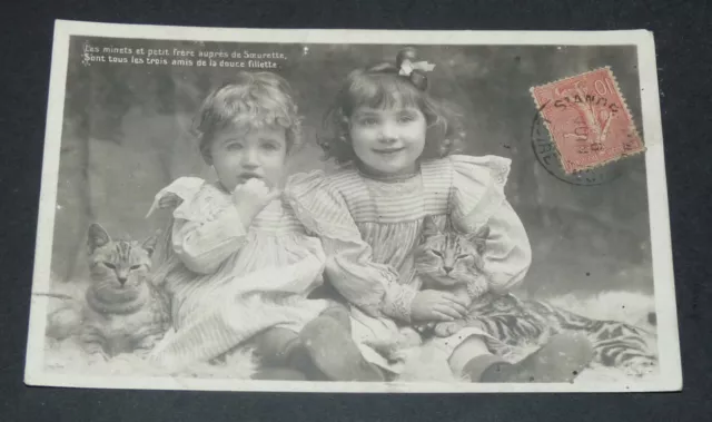 Cpa Carte Postale 1905 France Frere Soeur Chats Minets