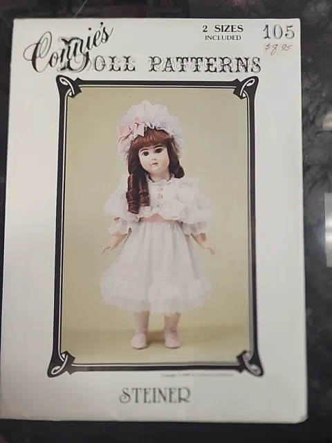 Doll Dress Connie's Doll Pattern Steiner Girls Victorian Dress Cap 13", 19" #105