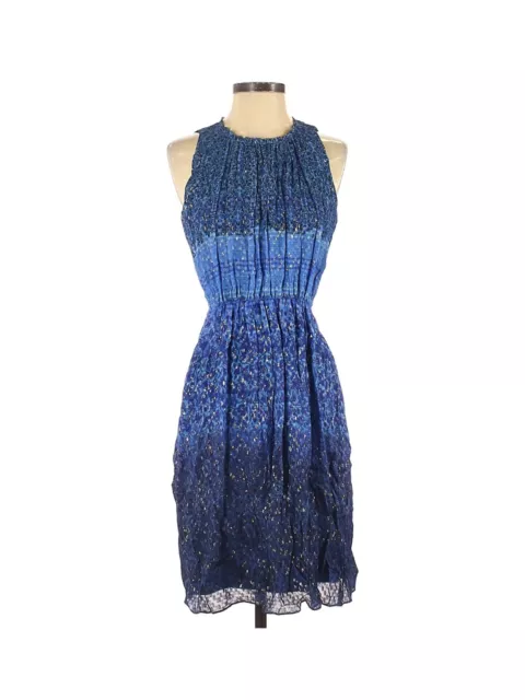 Elie Tahari Blue Wedgewood Floral Geometric Silk Demetria Dress SZ 2 Silk Blend