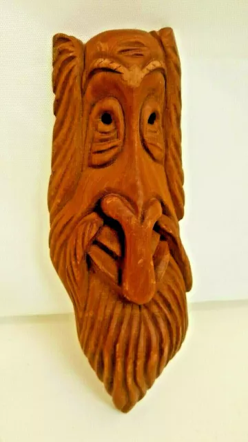 Carved Wood Mask Wall Hanging Signed Razny 2003 Krakow Poland Old Man Beard