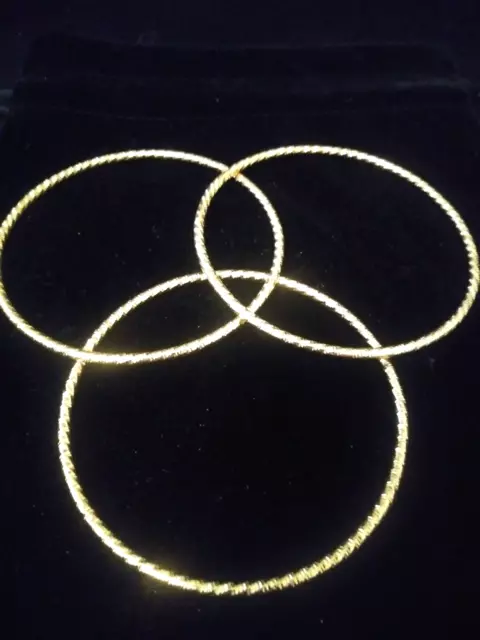 14K & Sts*  Yellow Gold  Diamond Cut Bangle Bracelet Set Of 3 Sz 7.5  In + Bonus