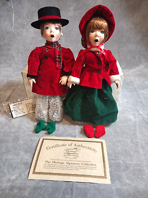 Victorian Christmas Carolers, Porcelain Dolls, Boy "Noel" & Girl "Joy", Open Box