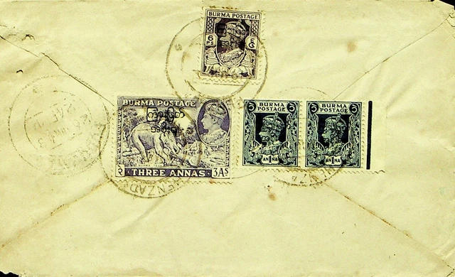 Burma 1948 Post WWII 1a Paar +3as +6ps Auf Luftpost Abdeckung Ramnad Süden India
