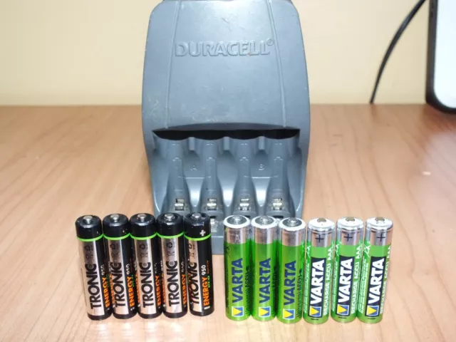 11 x Tronic Varta NiMH Rechargeable Batteries AAA Cell 1.2v + Duracell Charger