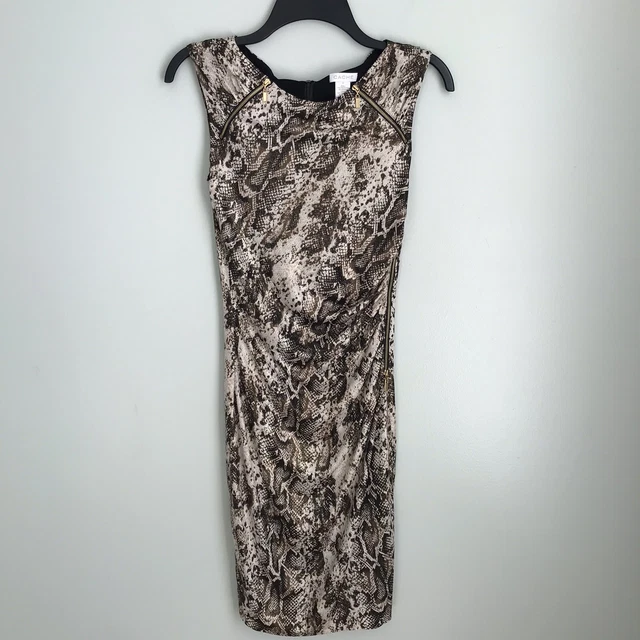 Cache Animal Print Shimmer Side Zip Sleeveless Sheath Dress Size XS