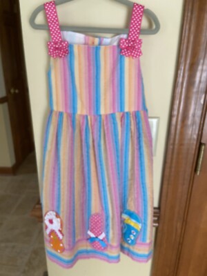 Emily Rose Girls Summer Dress Size 6/Stripes with Flip Flops Pastels EUC