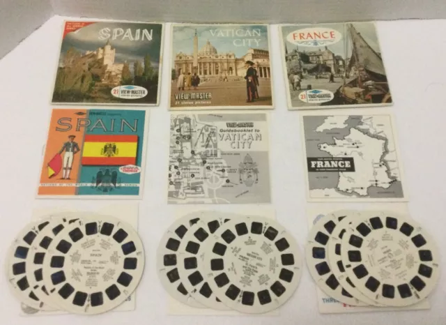 View-master Viewmaster 3D France Spain Vatican City 3 Reels Each Booklets Vtg