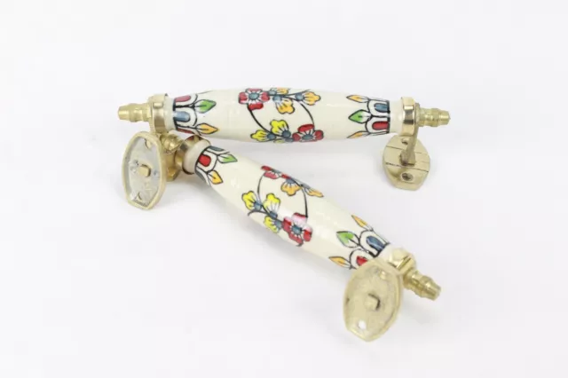 Main Peint Floral Céramique Porte Poignées - 7 " Set pour Cuisine Et Garde-Robe