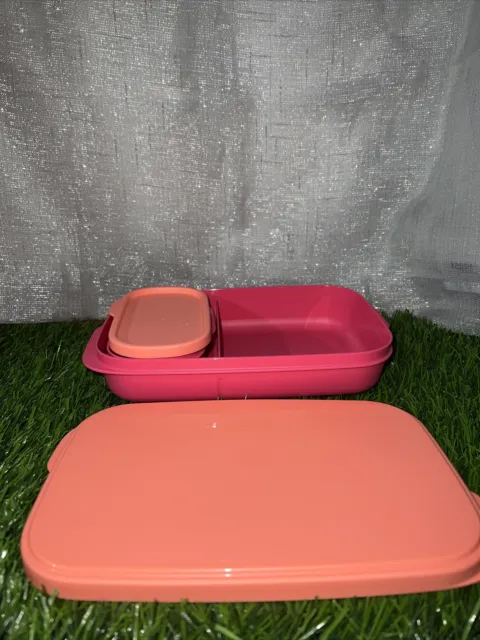 Tupperware Slim Lunch Divided Container Fuchsia Pink Coral New in Package