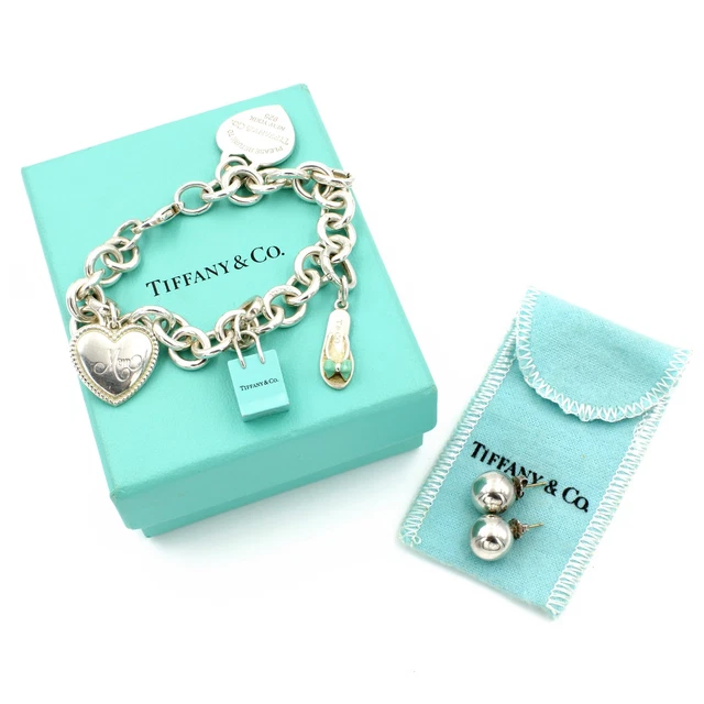 TIFFANY CO Sterling Charm Return Tag Bracelet Hardwear Earrings