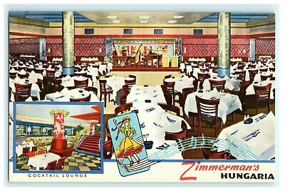 c.1946 Zimmerman's Hungaria Cocktail Lounge New York City Vintage Postcard Linen
