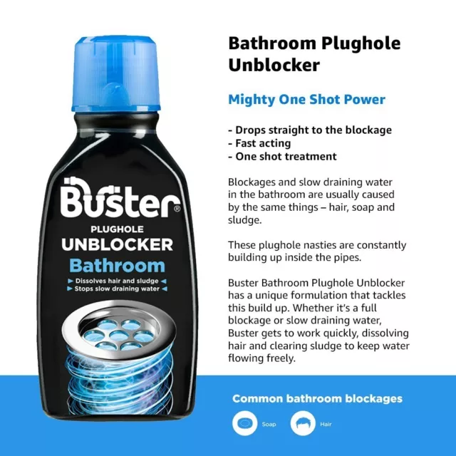 Buster Bathroom Plughole Unblocker 300ml | Drain Cleaner like Drano Mr Muscle