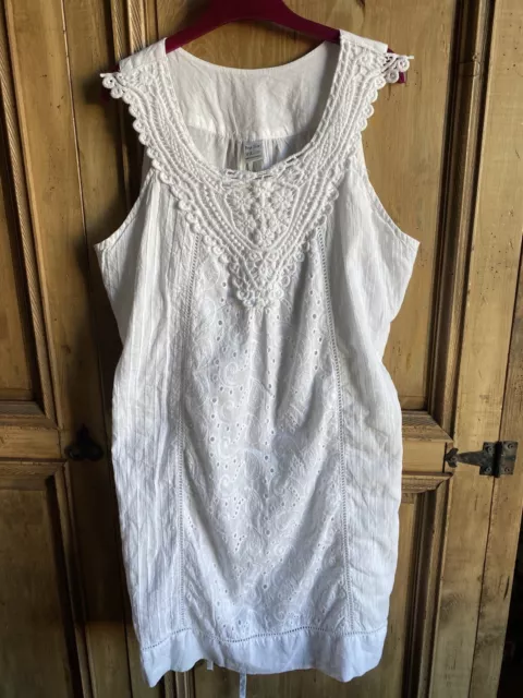 Ladies Cotton  Dress L White Sleeveless Summer Buy Ties Back BNWT