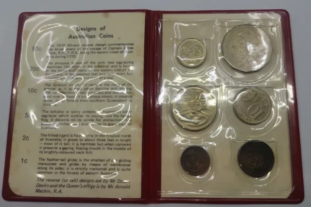 1970 Australia Mint Set 6 Coins in Red Wallet KM MS3 Capt. James Cook 50c
