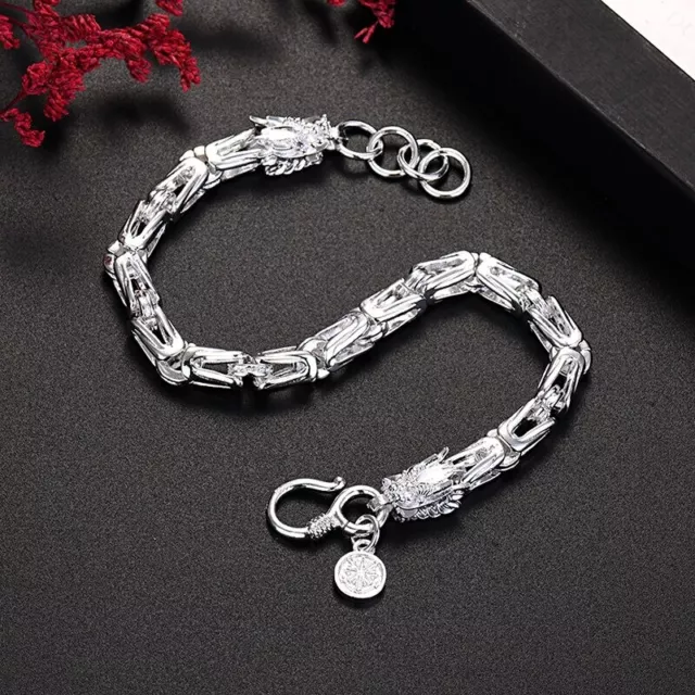 Men Women 925 Silver Elegant Unique Dragon Bracelet Vintage Trendy Retro Bangle