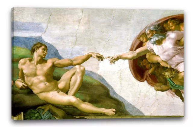 Lein-Wand-Bild Kunstdruck: Michelangelo Die Erschaffung Adams Renaissance Malere