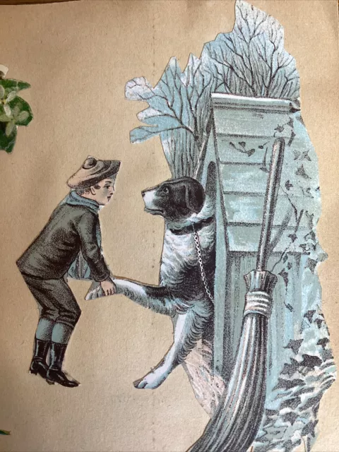 Página de libro de recortes troquelada de colección del siglo XIX con tarjetas victorianas y troquelados en ambos lados