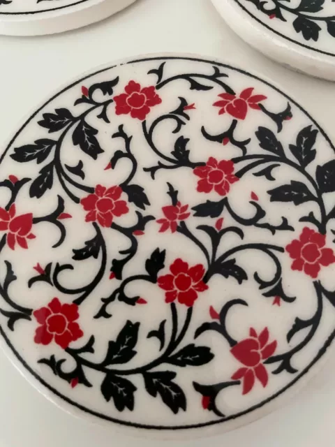 6x Handmade Turkish Ceramic Floral Coaster Set Traditional Colorful Ceramic Tile 3