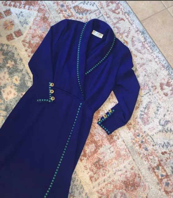 St. John Collection Blue Santana Knit Wrap Pencil Long Sleeve Dress Size 4