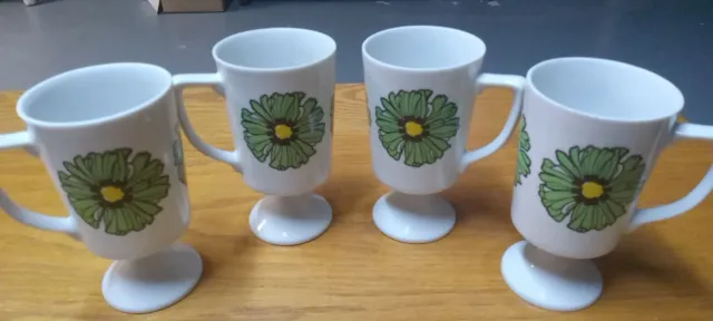 Vintage Green Flower White Footed Porcelain Coffee Tea Cup Mug MidCentury 5 1/2"