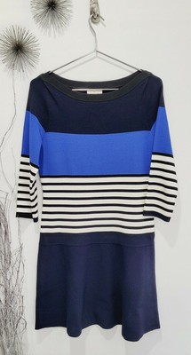 Kate Spade Stripe Colorblock Black White Blue Navy Knit Dress Women Size  L