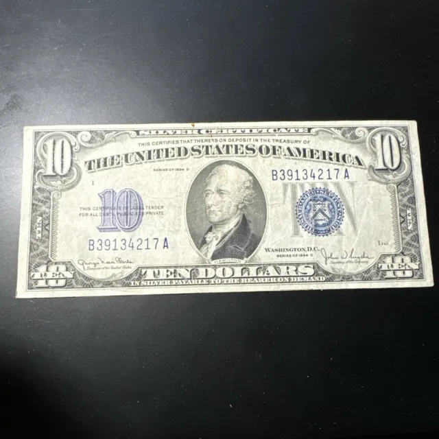 1934 D $10 Ten Dollars Blue Seal Silver Certificate High Grade FR. 1702