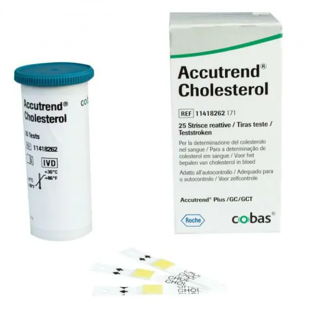 1 caja de colesterol Roche Accutrend @25 tiras reactivas - CADUCIDAD 06/2023