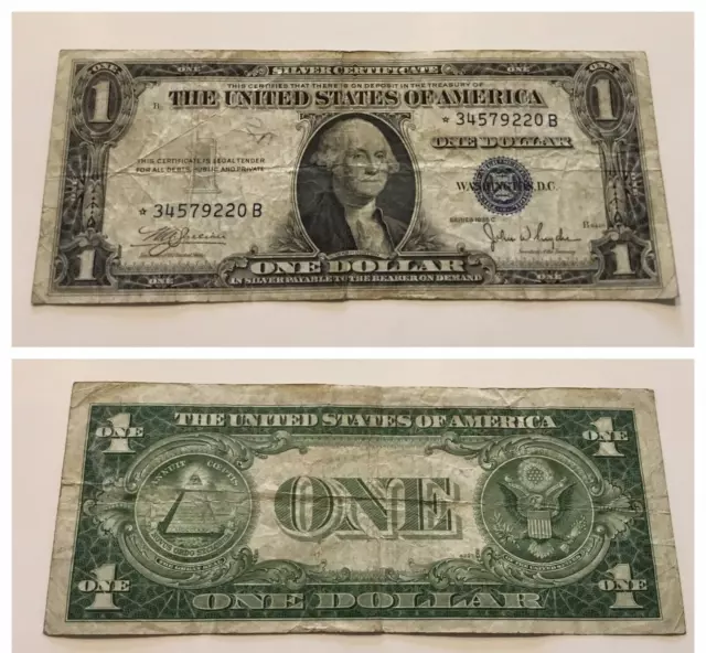 Vintage Star 1935-C $1 Silver Certificate One Dollar Blue Seal Washington