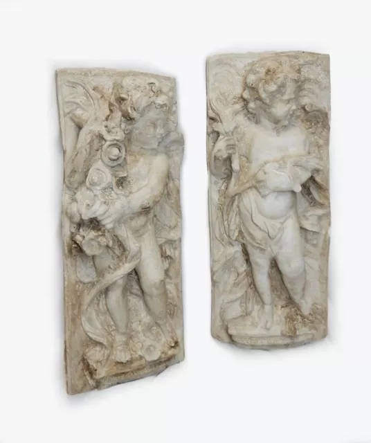 Coppia di allegorie con putti - Bassorilievi in gesso, Italia inizio XX secolo 