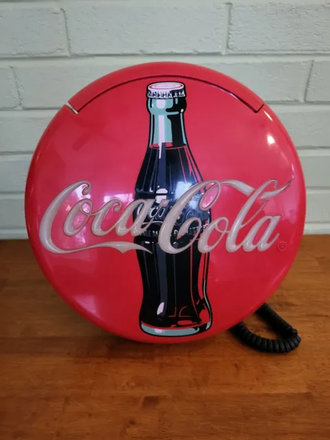 Vintage 1995 Coca Cola Coke 12" Lighted Round Red Button Sign Telephone Phone