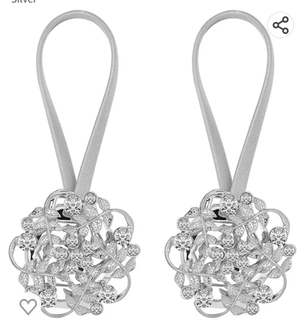 1 Pair Sparkling Crystal Flower Curtain Tieback, Magnetic Drapery Holder...