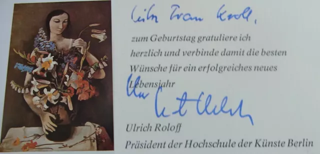 Ulrich Roloff-Momin, Président HDK Berlin : Sign. Glückwunsch-karte Karl Hofer