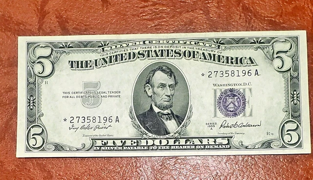 1953-A $5 Silver Certificate ** Star Note **  Gem Crisp Uncirculated