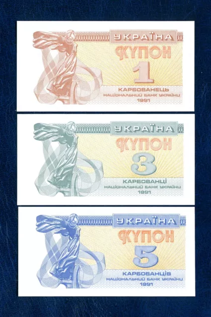 UKRAINE  ❖  1+3+5 Karbovantsiv 1991  ▪︎  P. 81/82/83  ▪︎  alle bfr/unc