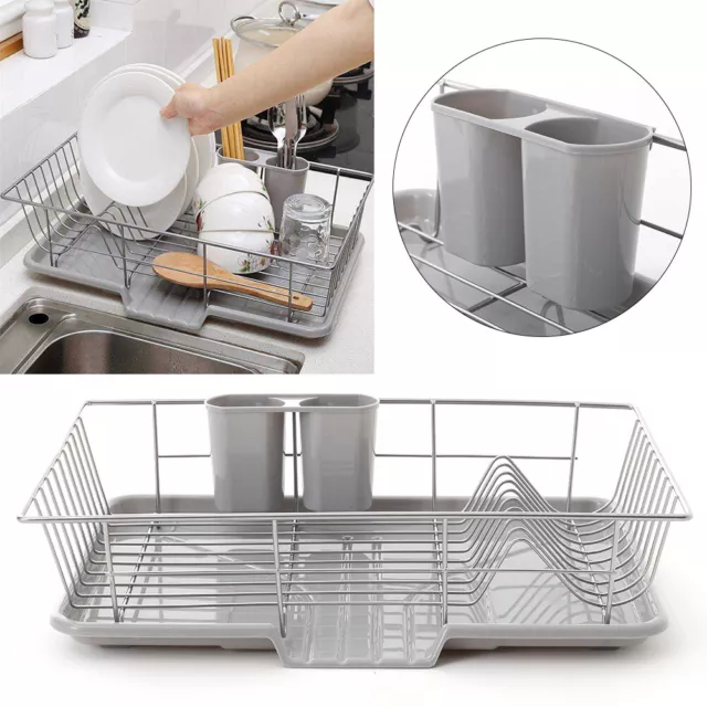 Stainless Steel Kitchen Sink Drip Tray Dish Cutlery Plates Holder Drainer Rack