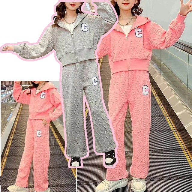 Kids Girls Sweatsuit Zipper Tracksuit Jogging Sport Suit Hiking School Uniform