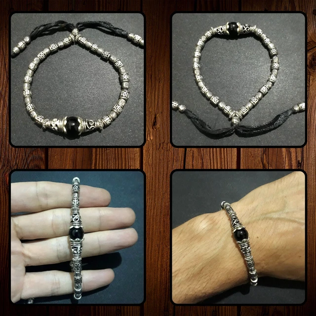 Bracelet Marocain Fait Main – Argent – Pierre Agate – Ajustable – Style Berbère Amazigh – Vintage – Cordon Et Métal – Maroc