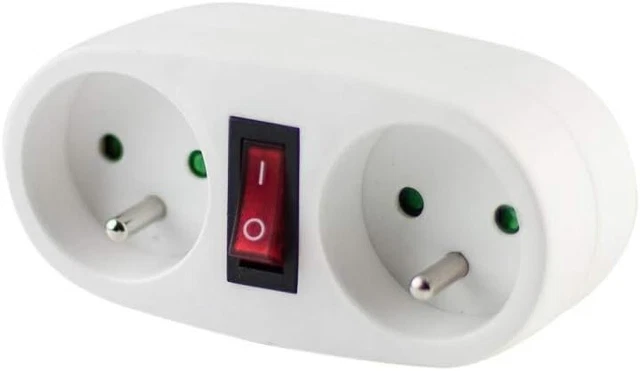 Biplite Domino 2X16A 1xUSB-A 1xUSB-C Avec Interrupteur Noir