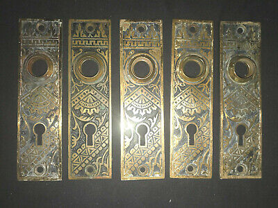 5 Antique Art Deco Knob Plate Bronze Brass Metal Skeleton Key Hole Architectural